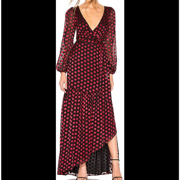 Lovers and Friends Augustus Long Sleeve Gown Red Black Polka Dot Print Sz S - Picture 2 of 8